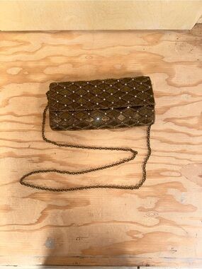 DEEPA GURANI Beaded Evening Crossbody Clutch Bag in Olive Gold